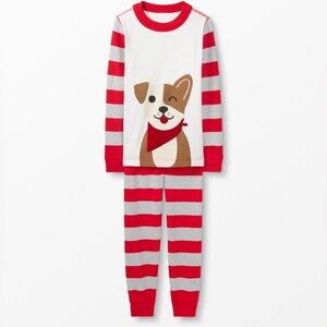 Hanna Andersson Striped Long John Pajamas with Dog Graphic. Size 12